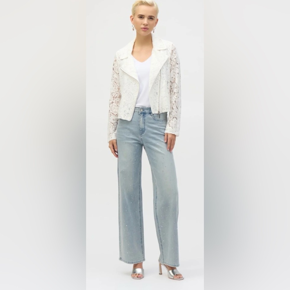 Joseph Ribkoff Classic Wide Leg Stretch Jeans with Crystals {$200}